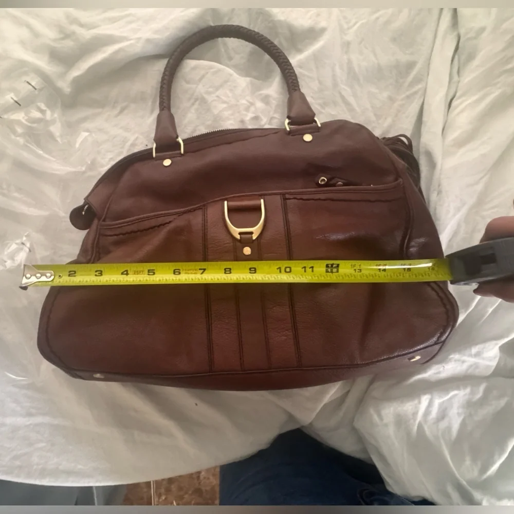 Cole Haan Brown Leather Satchel Braided Handle Top Zip Bag